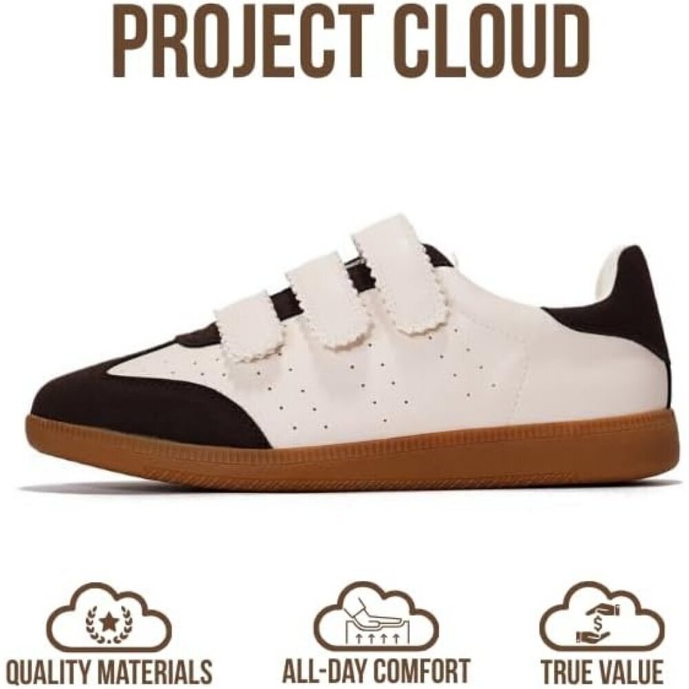 Women's White Black Project Cloud Stylish Shoes Memory Foam Lace-Up Sneakers - Picture 3 of 5
